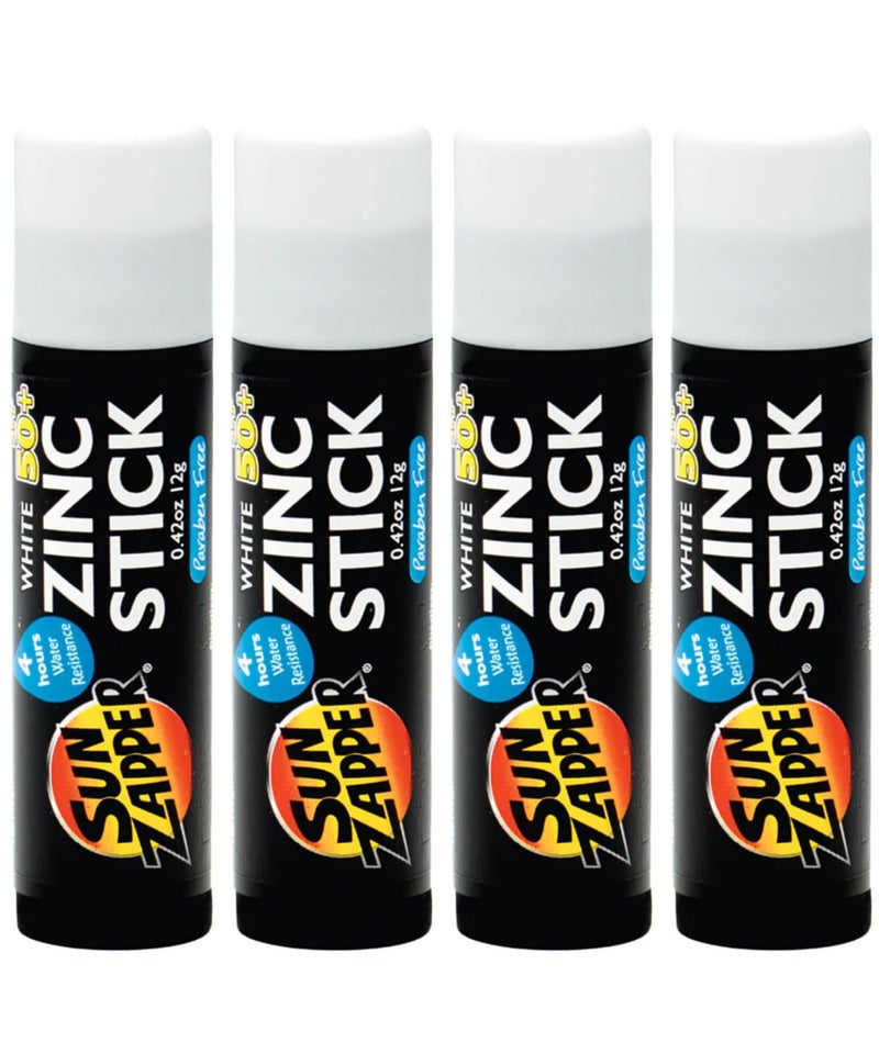 Sun Zapper Zinc Oxide Sunscreen Stick SPF 50 White  4Pack 042 oz each  WaterResistant Mineral Sunblock  Made in Australia